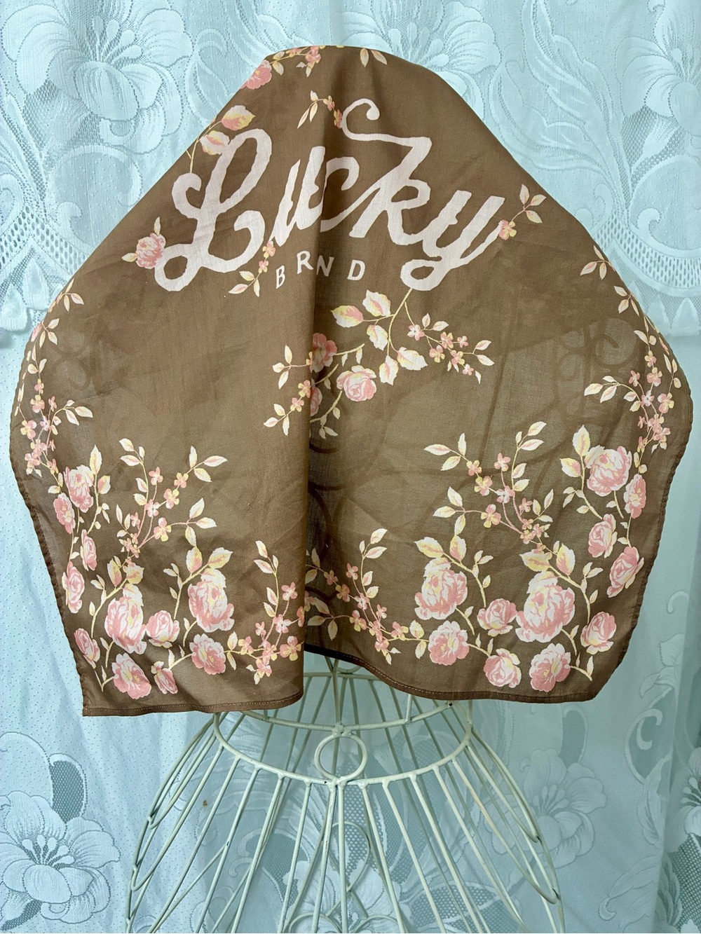 Lucky Brand Brown bandana Scarf with Pink Floral Print